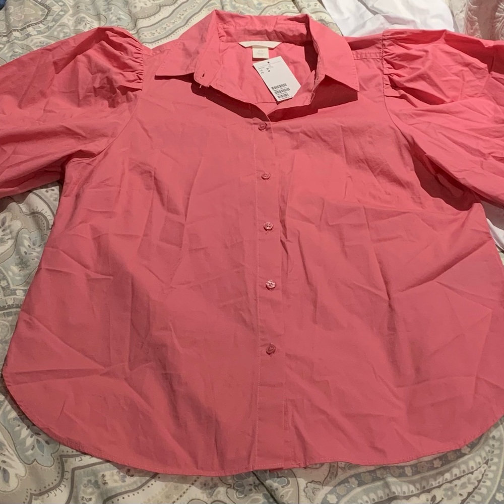 H & M Pink elbow length puff sleeved shirt